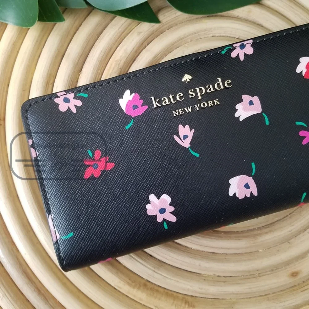 Kate Spade NWT Kate Spa Staci Ditsy Buds Large Slim Bifold Wallet in Black - Picture 5 of 14